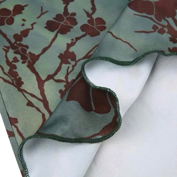 NEW Midi Skirt Sz.M Green Floral Stretch Pull-On Style Fairy Grunge Y2K 90s Boho - Picture 6 of 11